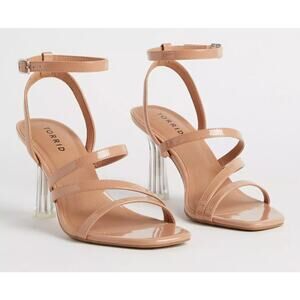 NWT Torrid Strappy Lucite Heeled Sandal Beige Size 10 Extra Wide Width